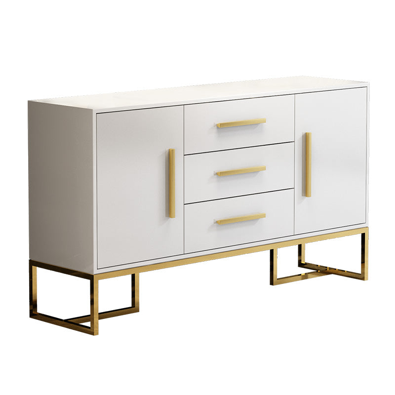 3-Drawer Engineered Wood Sideboard Glam Tempered Glass Countertop Credenza for Dining Room