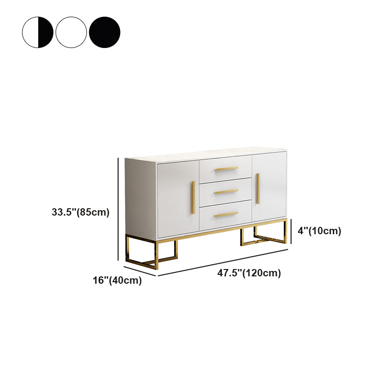 3-Drawer Engineered Wood Sideboard Glam Tempered Glass Countertop Credenza for Dining Room