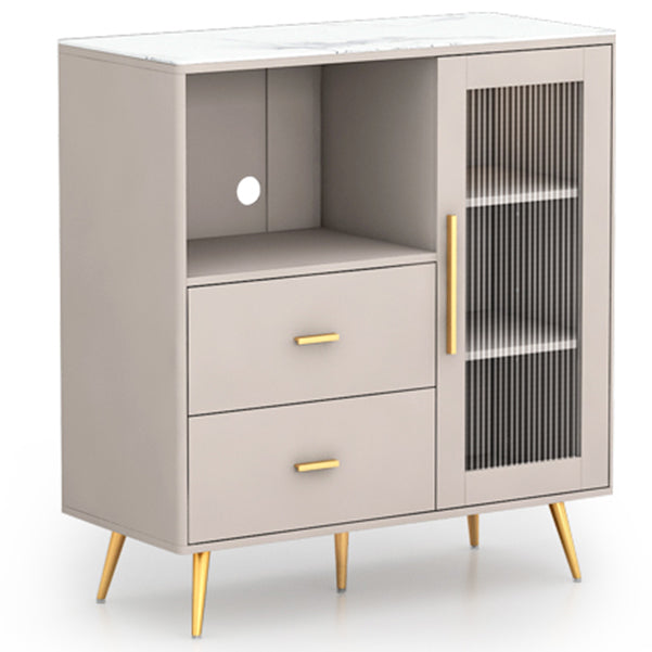 Drawer Engineered Wood Sideboard Glam Adjustable Shelving Credenza with Stone Countertop