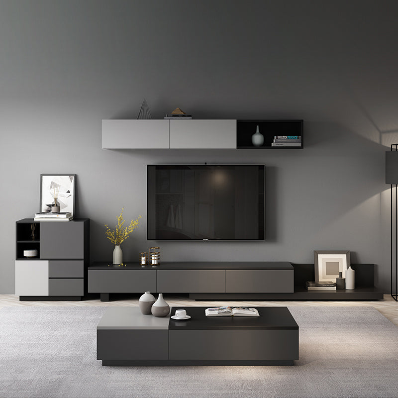 Modern TV Stand with Sliding Storage , TV Console in Grey Fit TVs for up to 71 / 92