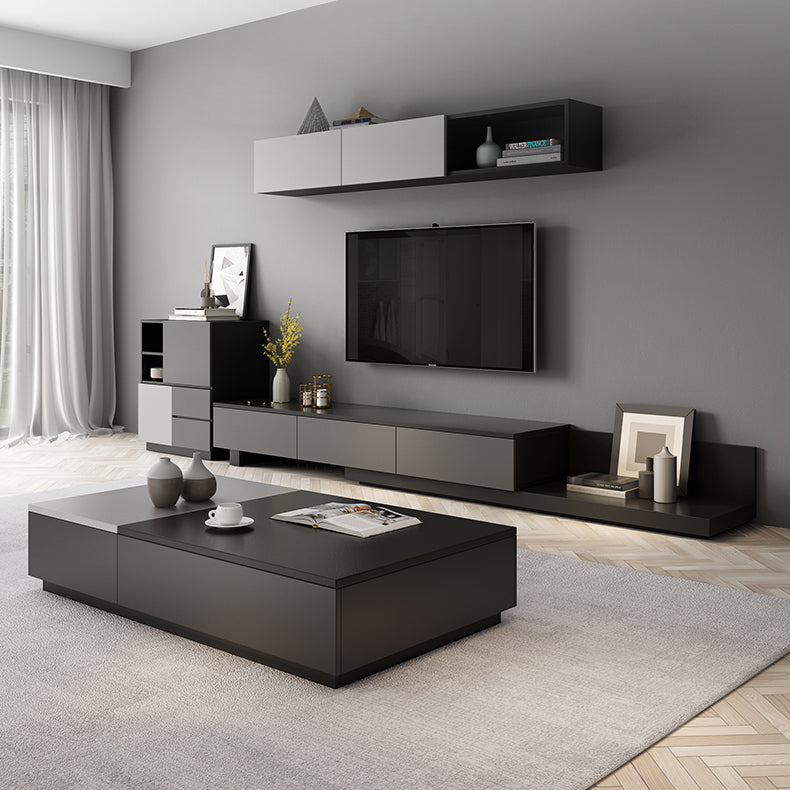 Modern TV Stand with Sliding Storage , TV Console in Grey Fit TVs for up to 71 / 92