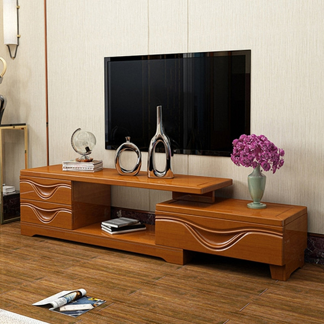 Traditional TV Media Stand with Drawers Rubberwood Media Console