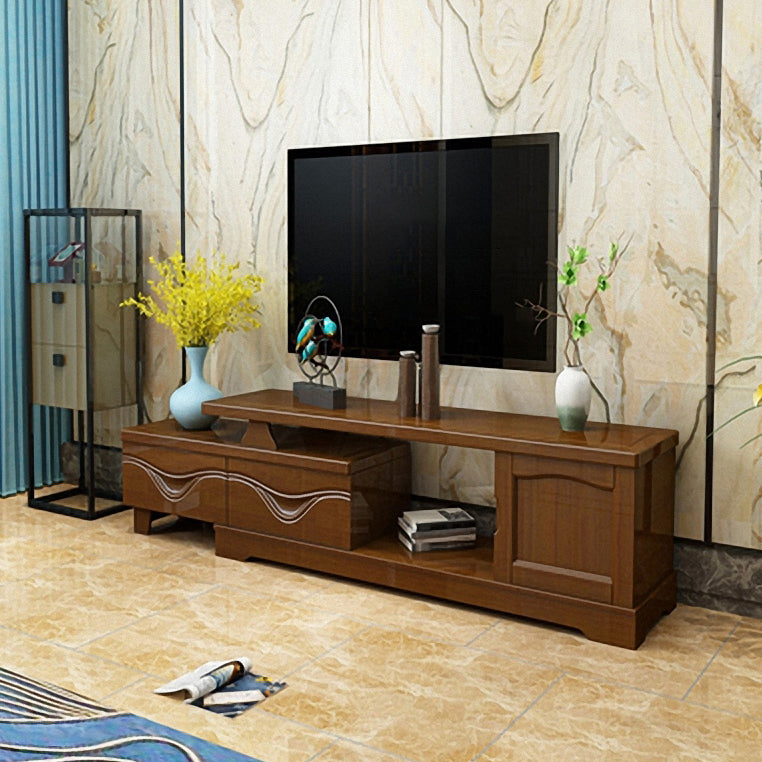 Traditional TV Media Stand with Drawers Rubberwood Media Console