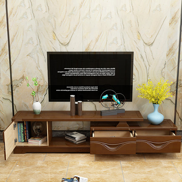 Traditional TV Media Stand with Drawers Rubberwood Media Console