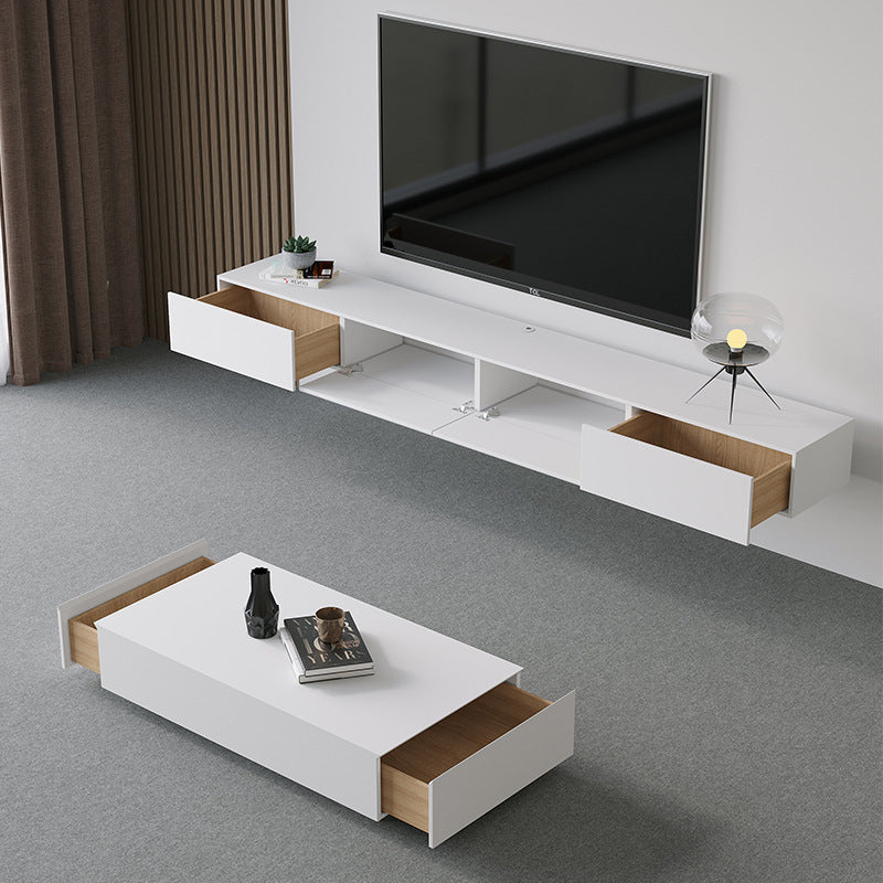 Modernism Floating Corner TV Stand , Wood TV Stand in White with Storage