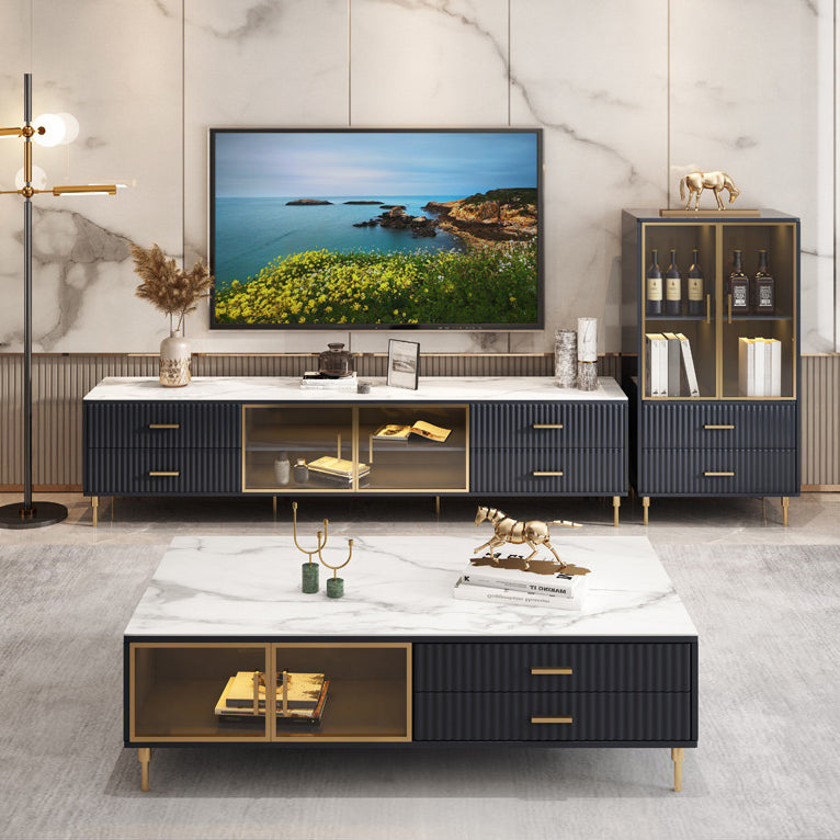 Stone and Wood TV Media Stand Scandinavian 4-Drawer TV Stand Console