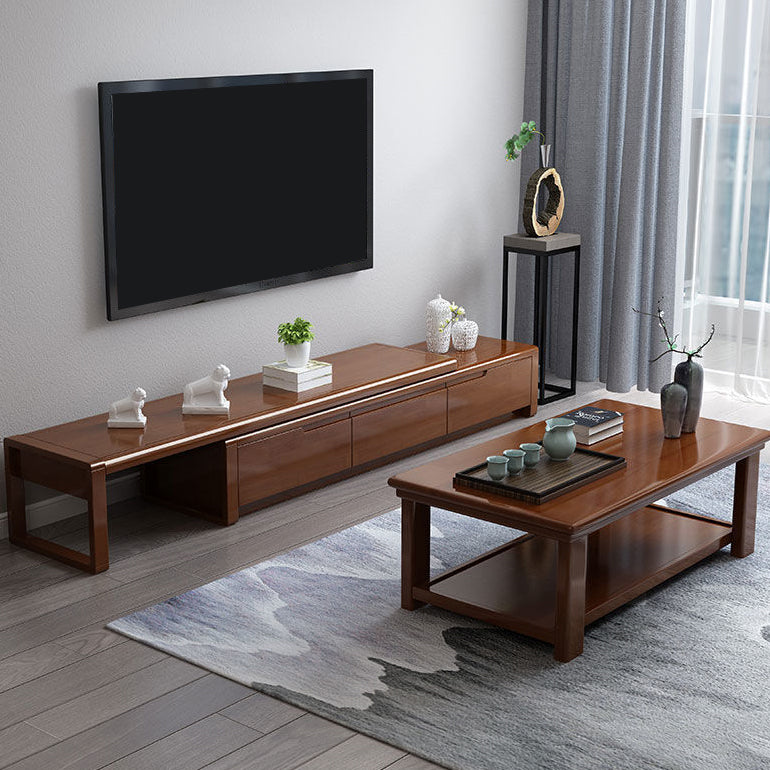 Traditional Rubberwood Media Console Matte Finish Wood TV Media Stand with Drawers