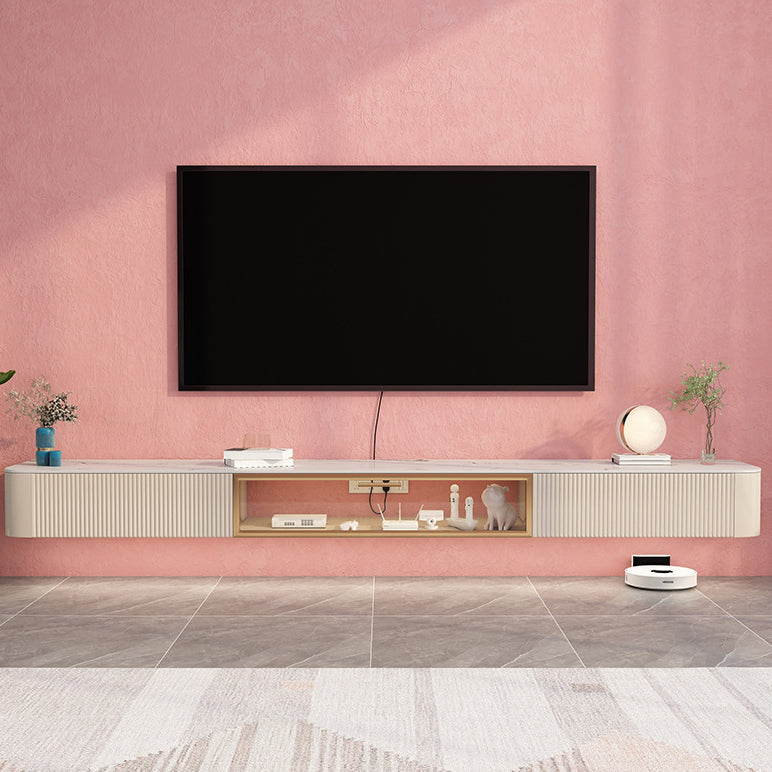 Contemporary TV Console with Drawers Stone and Wood TV Stand