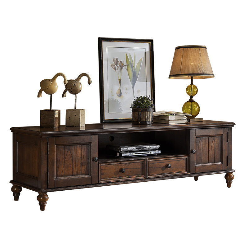 Solid Wood TV Stand Traditional TV Cabinet with Drawers and Doors