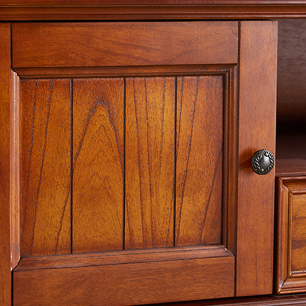 Solid Wood TV Stand Traditional TV Cabinet with Drawers and Doors