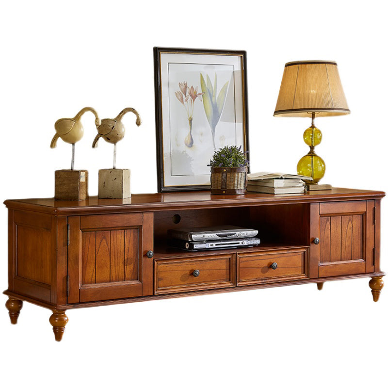 Solid Wood TV Stand Traditional TV Cabinet with Drawers and Doors