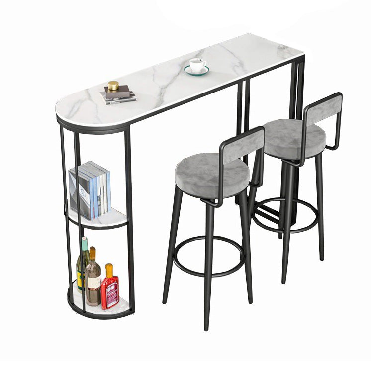 Specialty Stone Top Bar Table Polished Finished Glam Pub Table with Storage