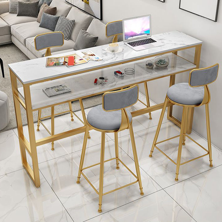 Glam Style Rectangle Bar Table Faux Marble Bistro Bar Desk with Footrest