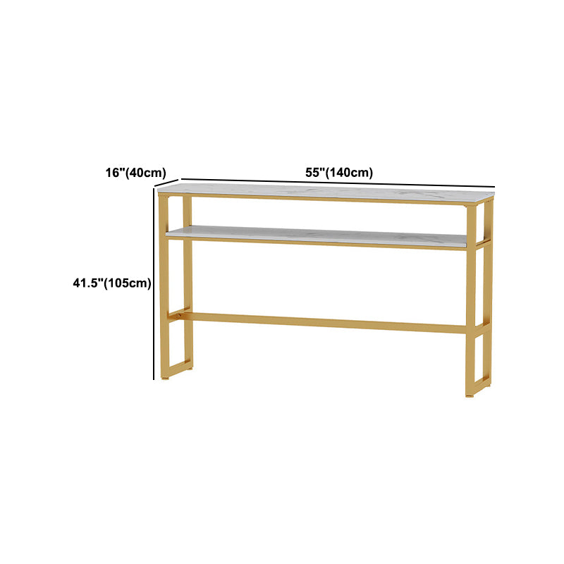 Glam Style Rectangle Bar Table Faux Marble Bistro Bar Desk with Footrest