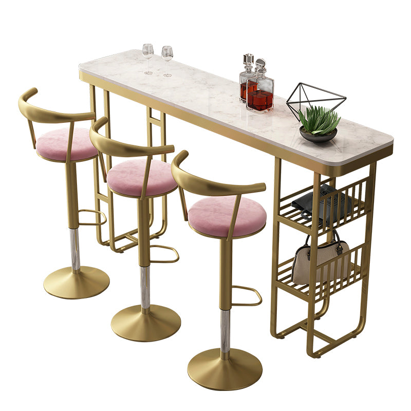 Rectangular Marble Bar Table Luxurious Bistro Table with Storage Double Pedestal