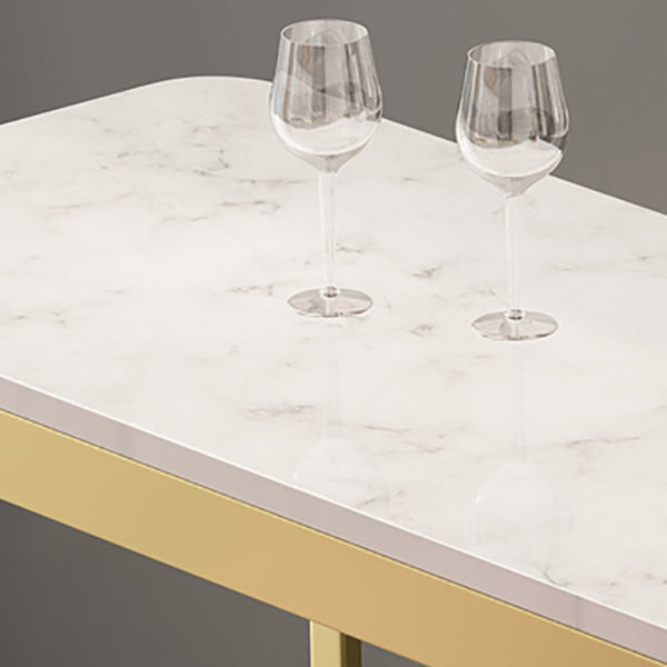 Rectangular Marble Bar Table Luxurious Bistro Table with Storage Double Pedestal