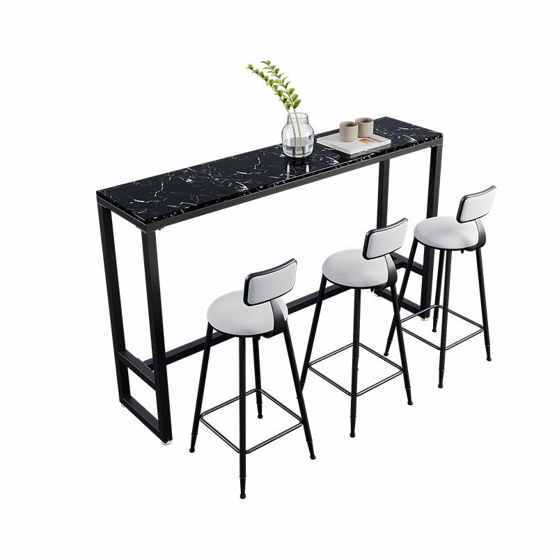 Modern Bistro Table with Black Trestle Rectangle Stone Top Bar Table for Small Places