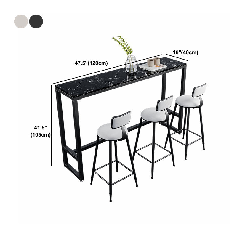 Modern Bistro Table with Black Trestle Rectangle Stone Top Bar Table for Small Places