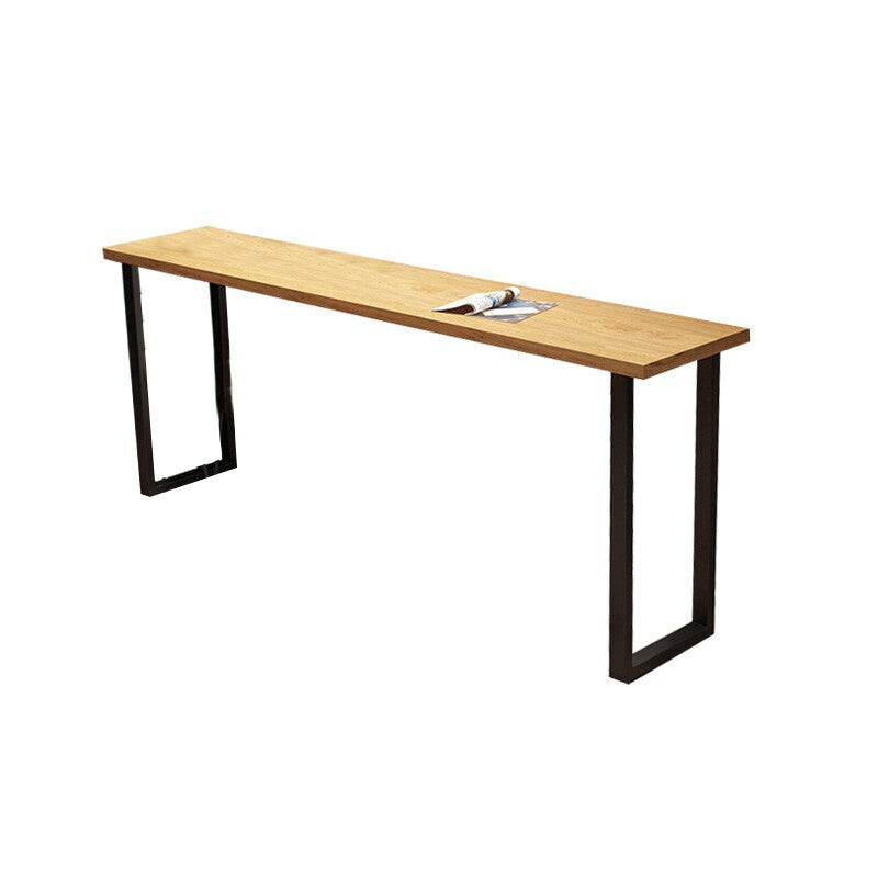 Rectangular Solid Wood Top Bar Table Industrial Bar Table with Double Pedestal in Black