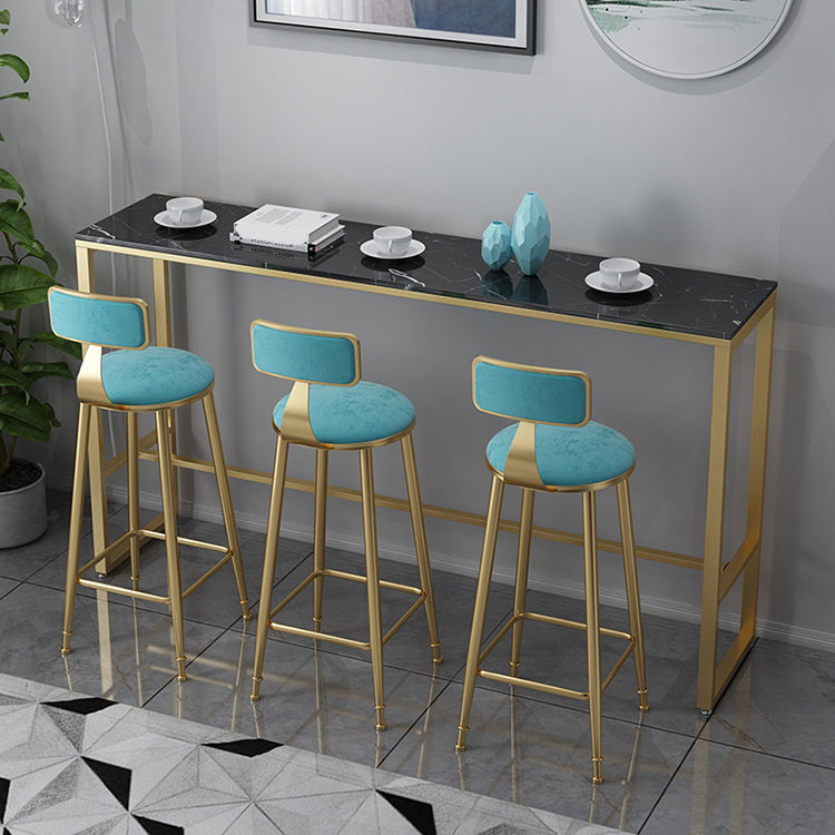 Glam Pub Table with Metal Trestle Polished Finish Marble Top Bar Table