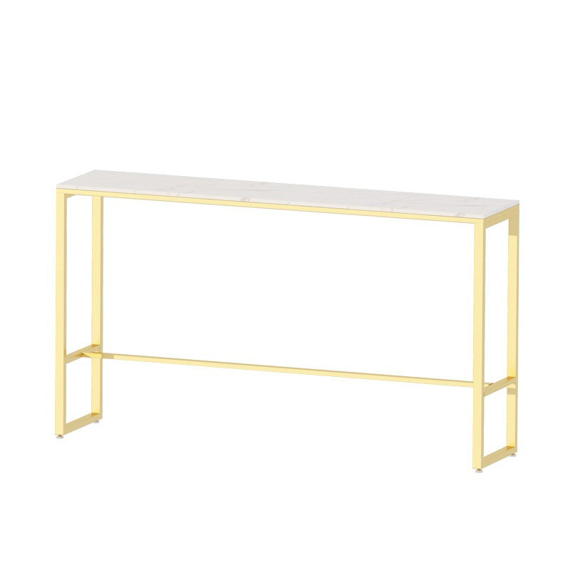 Glam Pub Table with Metal Trestle Polished Finish Marble Top Bar Table