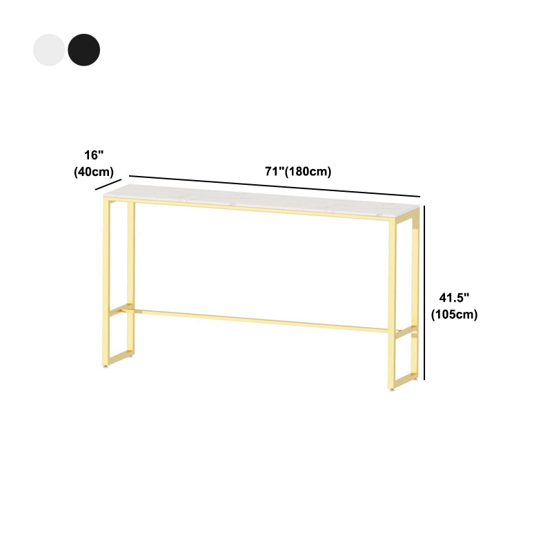 Glam Pub Table with Metal Trestle Polished Finish Marble Top Bar Table