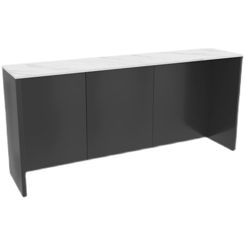 Contemporary Pub Table with Black Metal Base Rectangle White Stone Top Bar Table