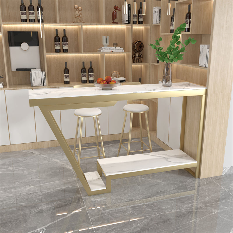 Stone Bar Dining Table Modern Rectangle Bar Table with Trestle for Living Room