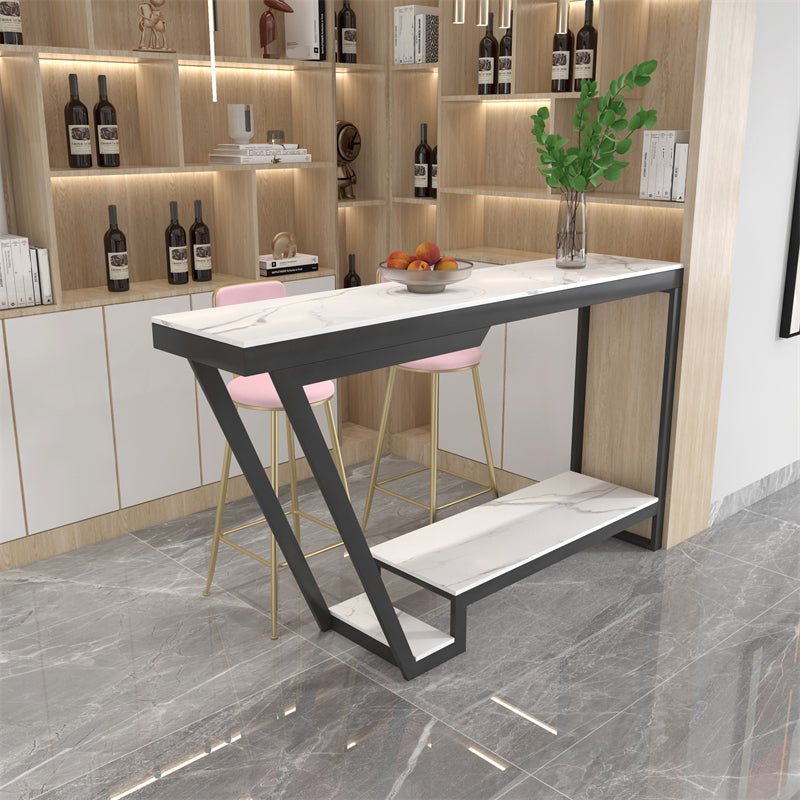 Stone Bar Dining Table Modern Rectangle Bar Table with Trestle for Living Room