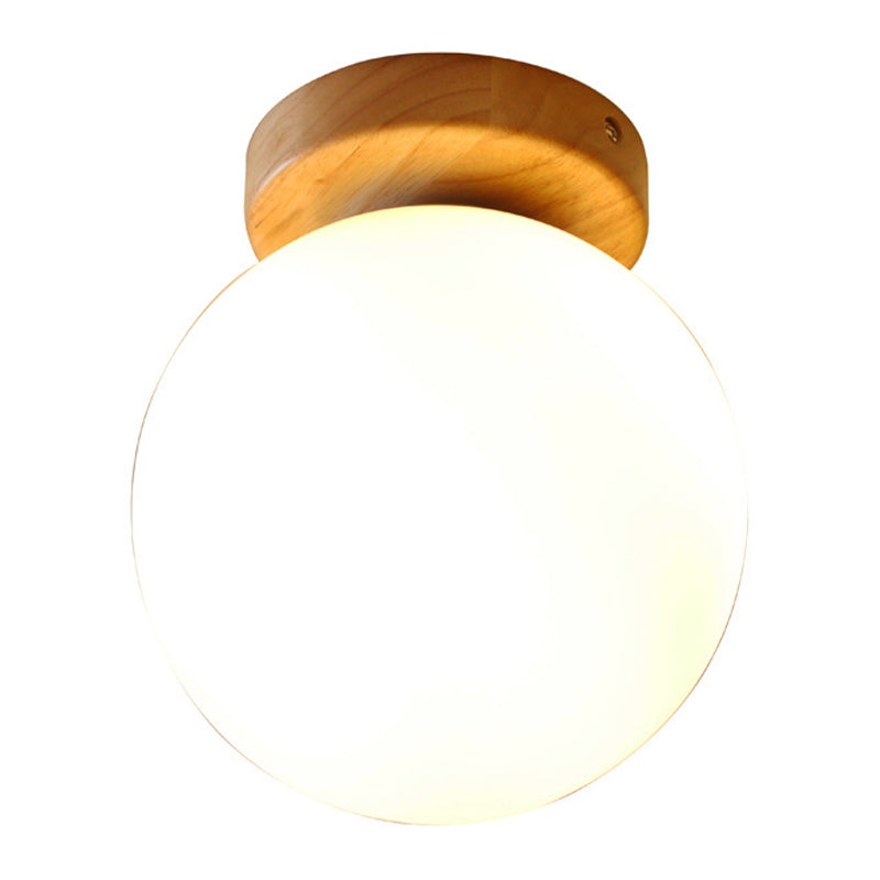 Scandinavian Wooden Ceiling Light  Globe Glass Shaded Flush Mount Lighting