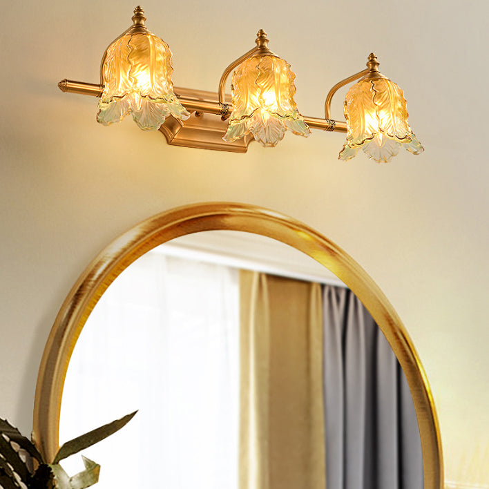 Glass Flower Mirror Wall Lights Modern Multi Lights Mirror Wall Light Fixture in Brass