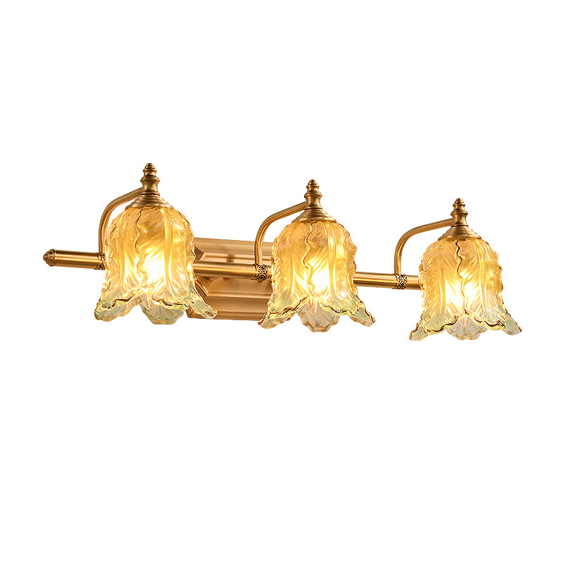 Glass Flower Mirror Wall Lights Modern Multi Lights Mirror Wall Light Fixture in Brass