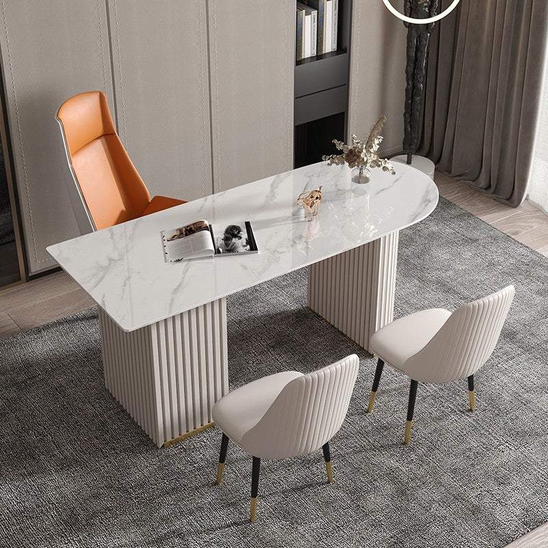 White Sintered Stone Writing Desk Irregular Shape Office Desk for Home and Office