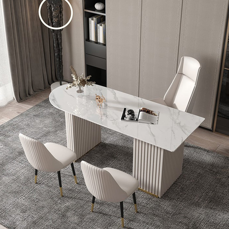 White Sintered Stone Writing Desk Irregular Shape Office Desk for Home and Office