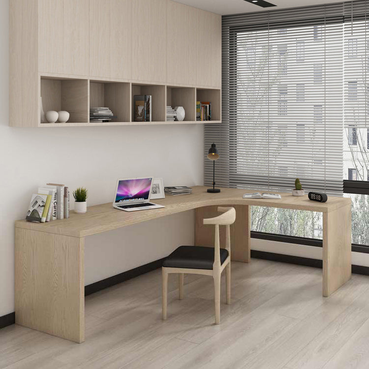 Modern Wooden Office Desk L-Shape Home Writing Desk in Natural