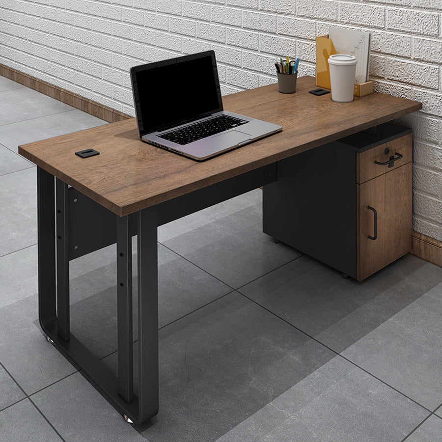 Rectangular Industrial Style Office Desk Steel and Wood Writing Desk with Cable Management