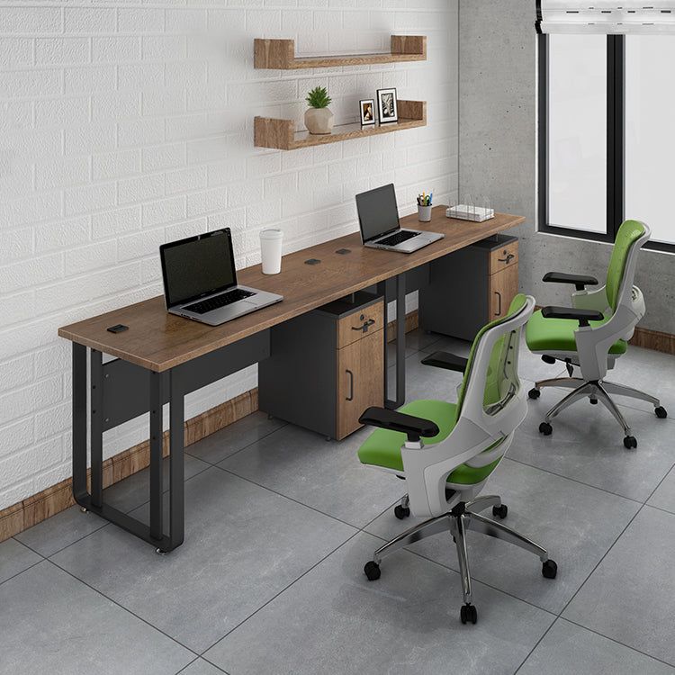 Rectangular Industrial Style Office Desk Steel and Wood Writing Desk with Cable Management