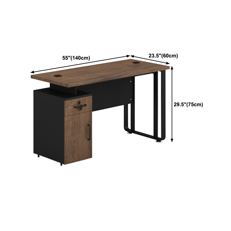 Rectangular Industrial Style Office Desk Steel and Wood Writing Desk with Cable Management