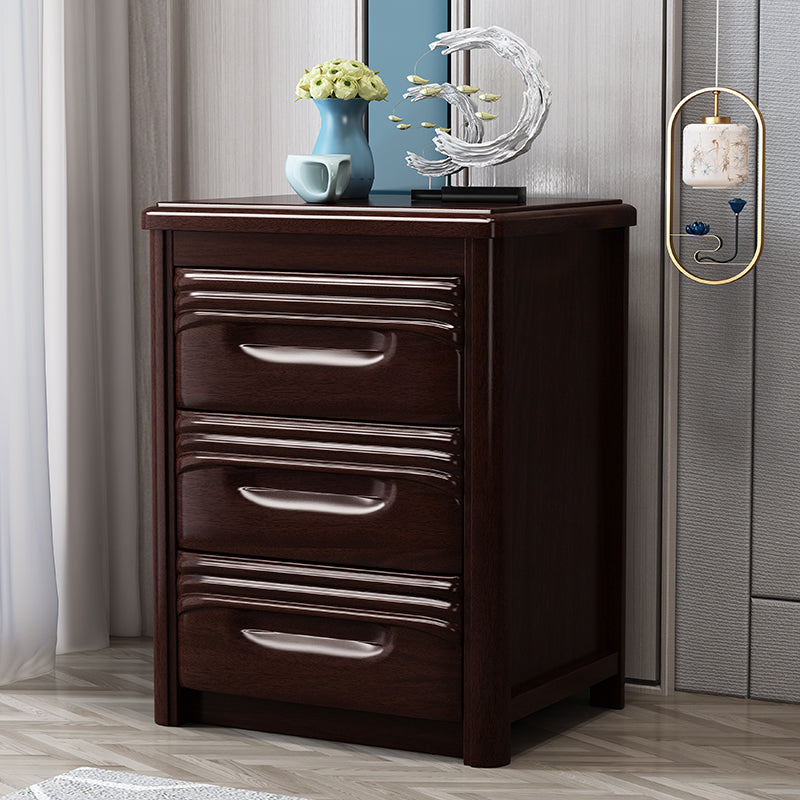 Modern Solid Wood Nightstand 3-Drawer 26 Inch H Walnut Night Table in Brown