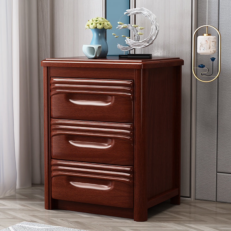 Modern Solid Wood Nightstand 3-Drawer 26 Inch H Walnut Night Table in Brown