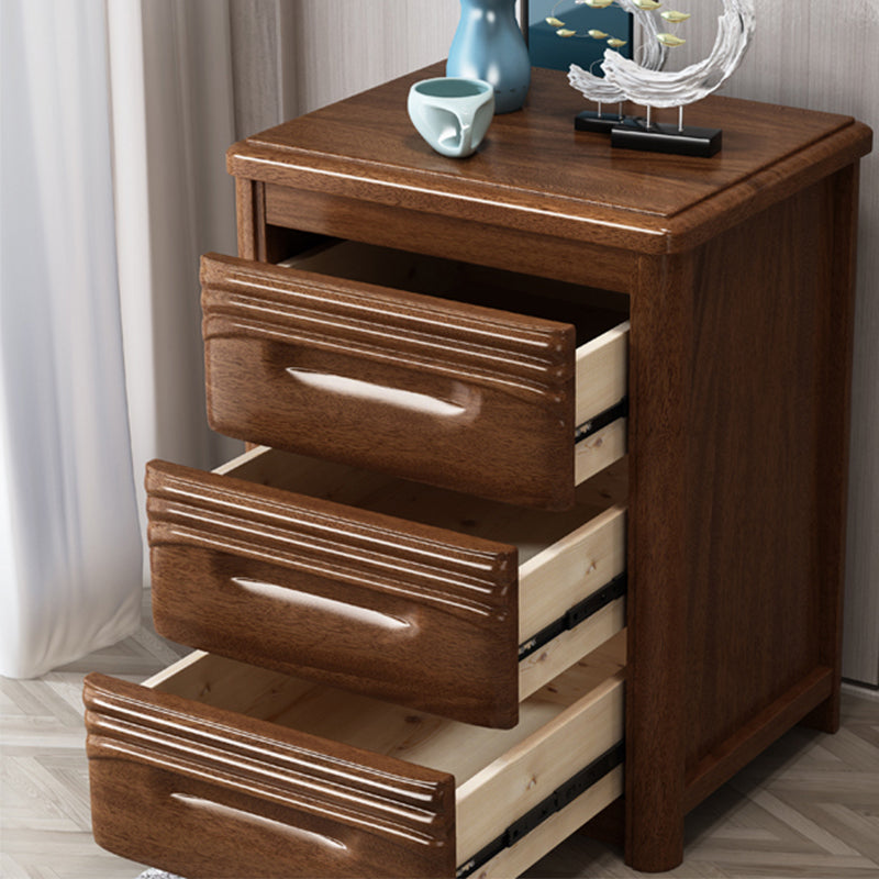 Modern Solid Wood Nightstand 3-Drawer 26 Inch H Walnut Night Table in Brown