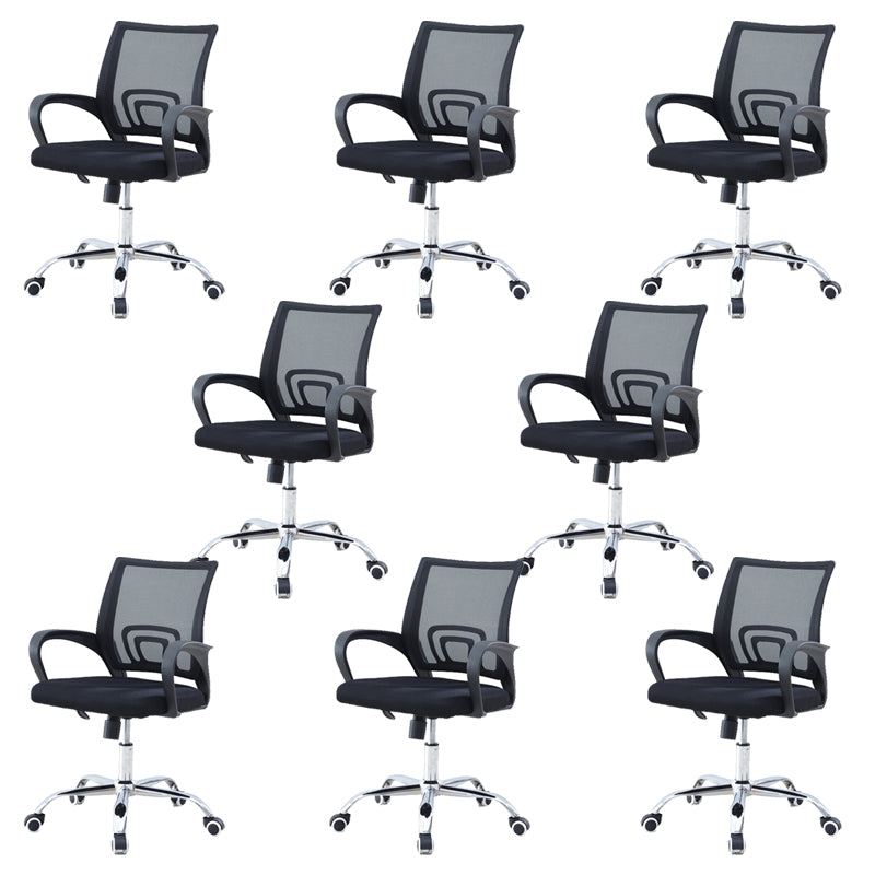 Modern Steel Black Task Chair Fixed Arms Height-adjustable Office Chair