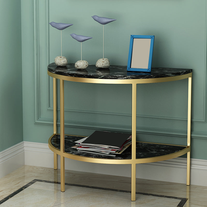 Modern Half Moon Console Table with Storage Shelf and Marble Top