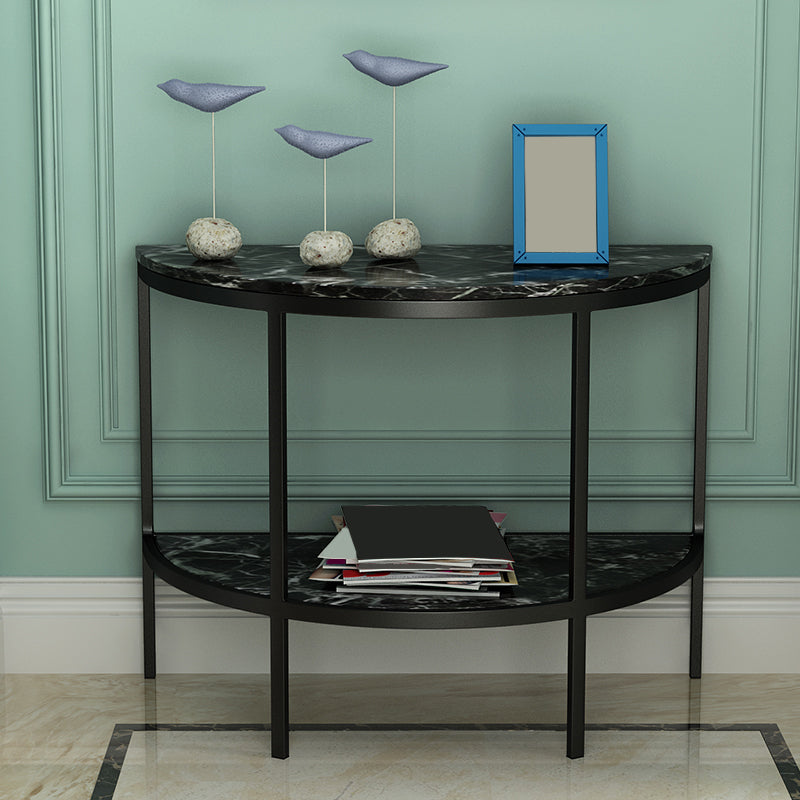 Modern Half Moon Console Table with Storage Shelf and Marble Top