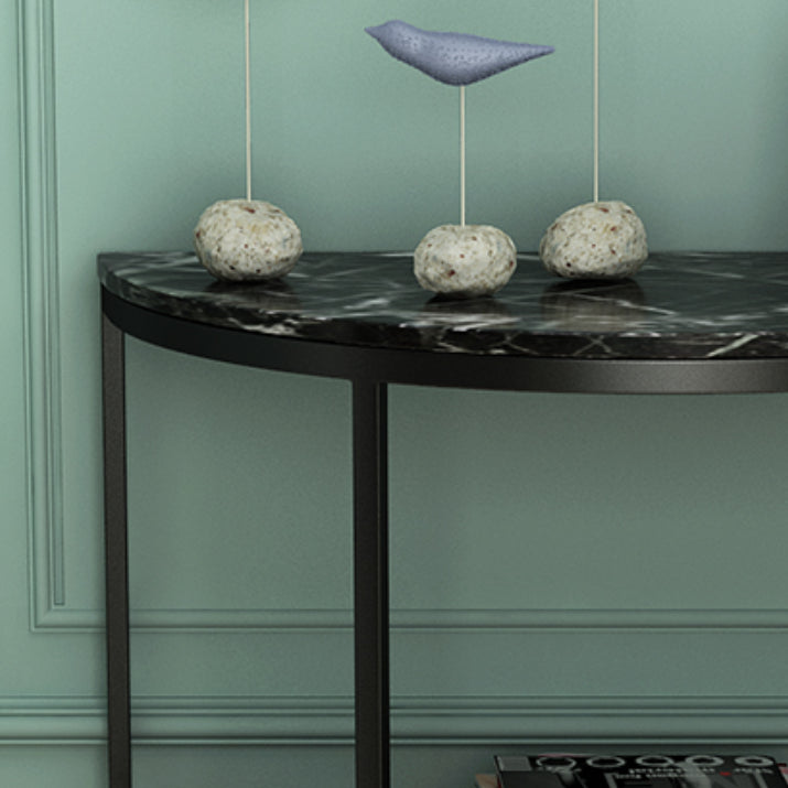 Modern Half Moon Console Table with Storage Shelf and Marble Top