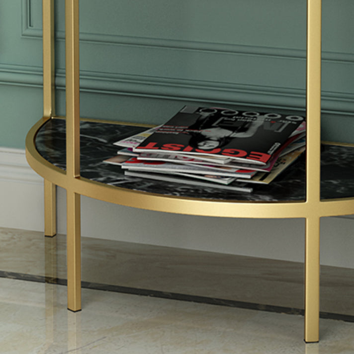 Modern Half Moon Console Table with Storage Shelf and Marble Top