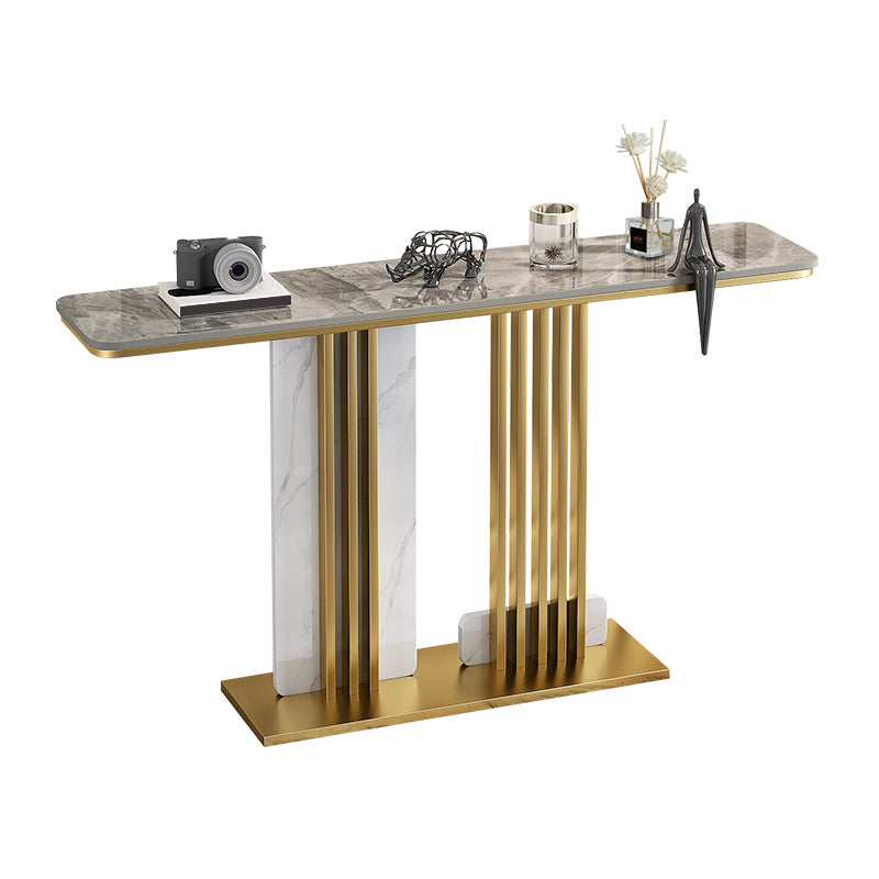 Glam Pedestal Console Table Slate Rectangle Scratch Resistant Stain Resistant Console