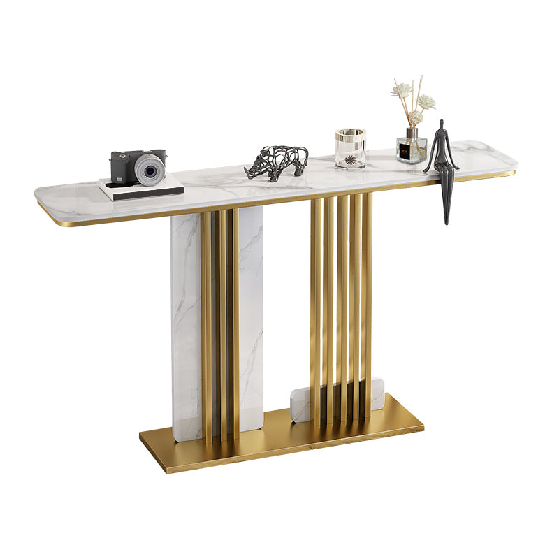 Glam Pedestal Console Table Slate Rectangle Scratch Resistant Stain Resistant Console