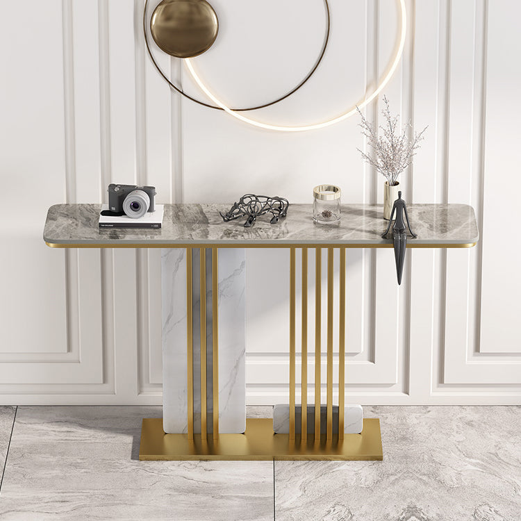 Glam Pedestal Console Table Slate Rectangle Scratch Resistant Stain Resistant Console