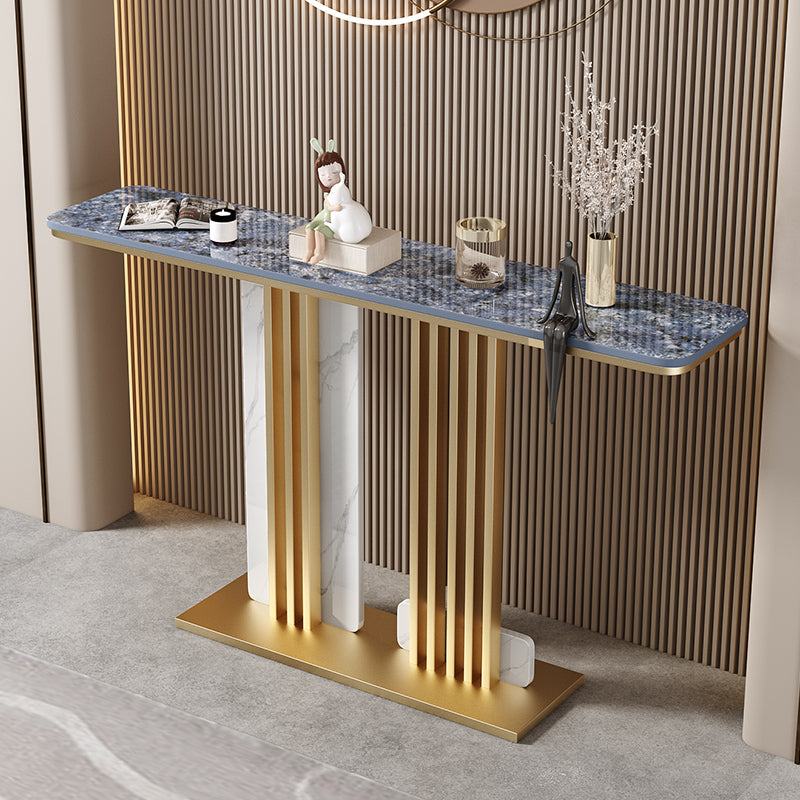 Glam Pedestal Console Table Slate Rectangle Scratch Resistant Stain Resistant Console